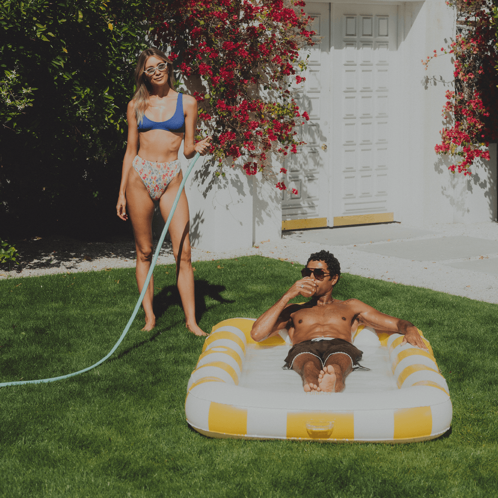 Tanning Pool Lounger: Yellow & White Stripes | FUNBOY For Sale