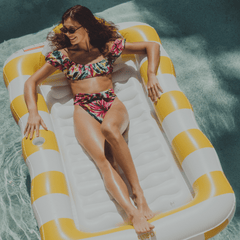 Tanning Pool Lounger: Yellow & White Stripes | FUNBOY For Sale