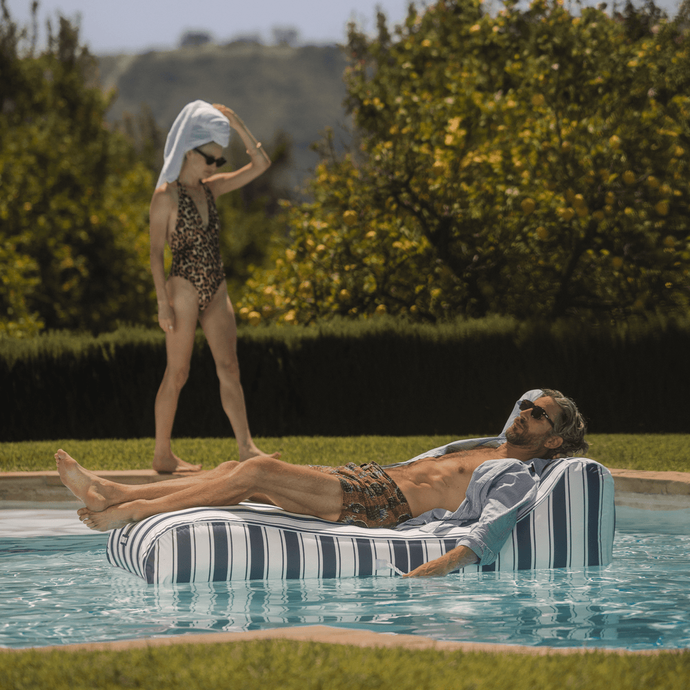Fabric Covered Pool Float - Navy Stripe Sunbed Lounger | FUNBOY Sale