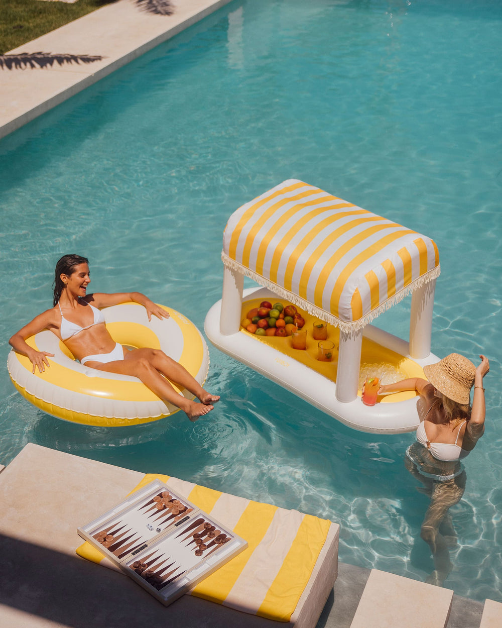 Yellow & White Striped Floating Cabana Bar | FUNBOY Sale