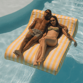 XL Fabric Covered Pool Float Sunbed Lounger - Yellow Cabana Stripes | FUNBOY Outlet