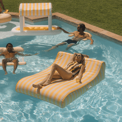 XL Fabric Covered Pool Float Sunbed Lounger - Yellow Cabana Stripes | FUNBOY Outlet