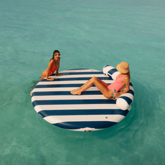 Inflatable Floating Dock: White, Navy Blue Stripes | FUNBOY US