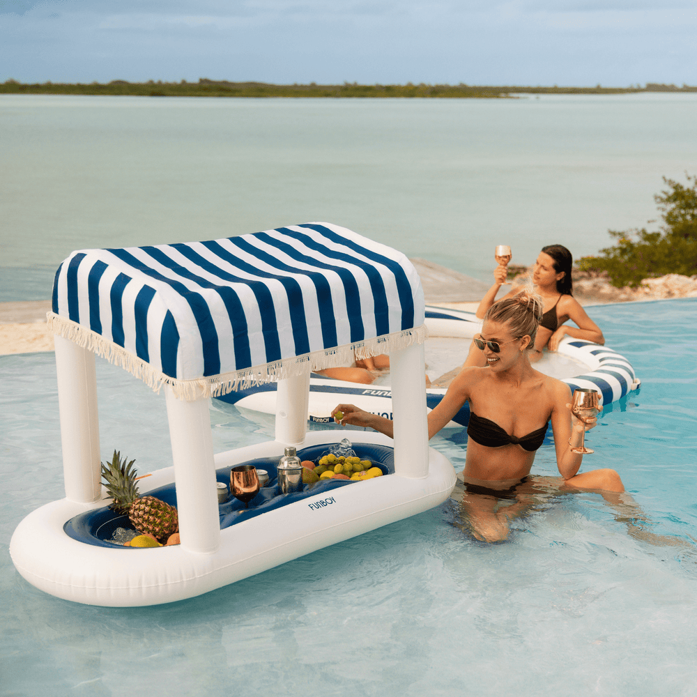 Navy Blue & White Striped Floating Cabana Bar | FUNBOY Sale