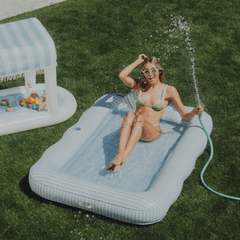 Tanning Pool Lounger: Blue & White Stripes | FUNBOY Near Me