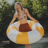 Large Pool Tube Float: Yellow & White Stripes, 48" | FUNBOY US