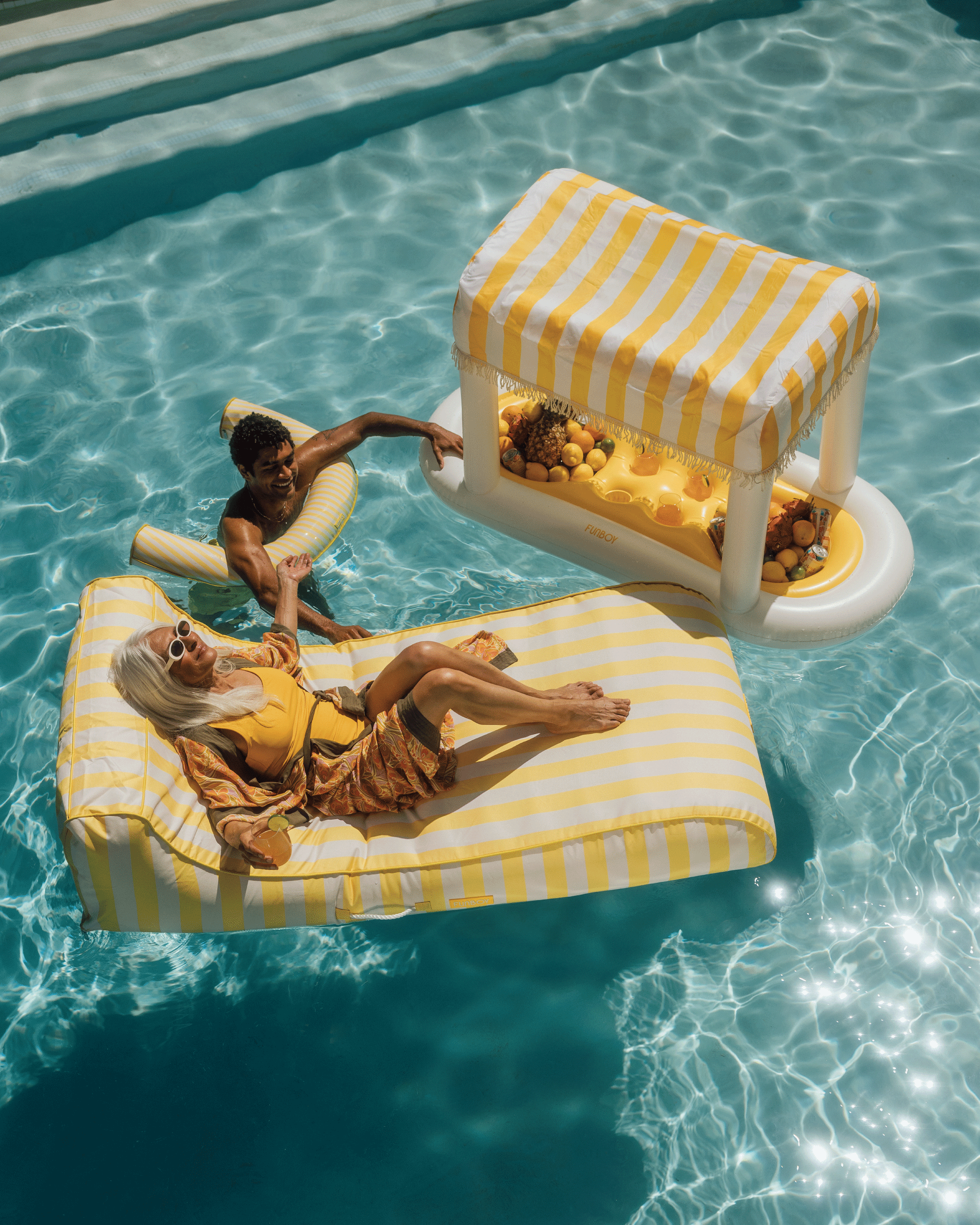 Fabric Covered Pool Float - Yellow Sunbed Lounger | FUNBOY Sale