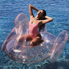 SKIMS x FUNBOY Cherry Blossom Clear Swan Pool Float | FUNBOY