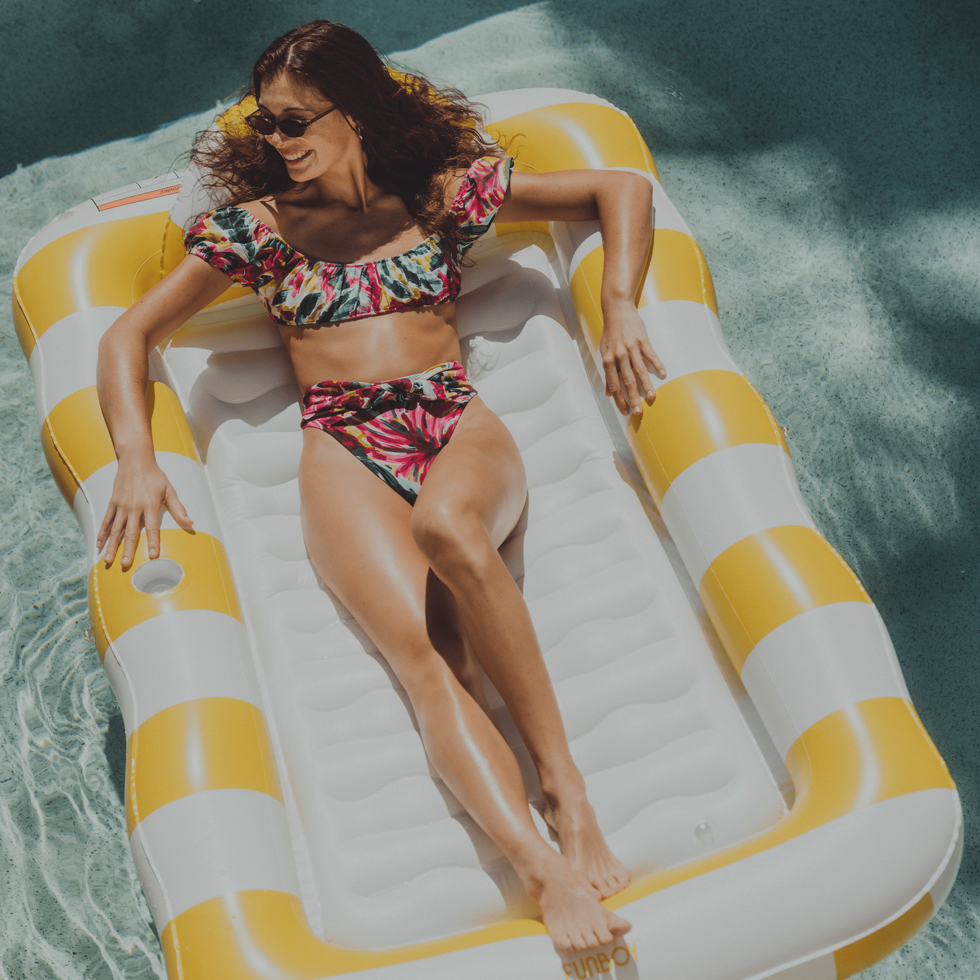 Tanning Pool Lounger: Yellow & White Stripes | FUNBOY For Sale