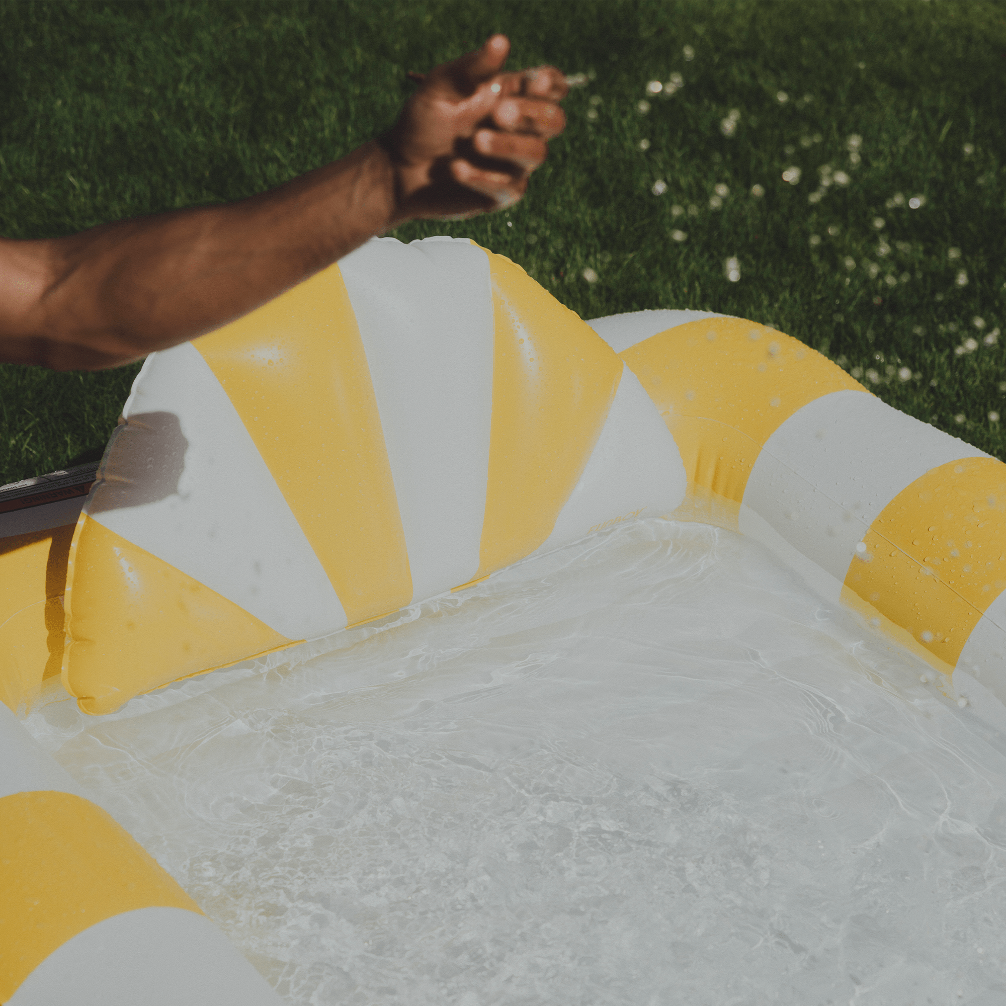 Tanning Pool Lounger: Yellow & White Stripes | FUNBOY For Sale