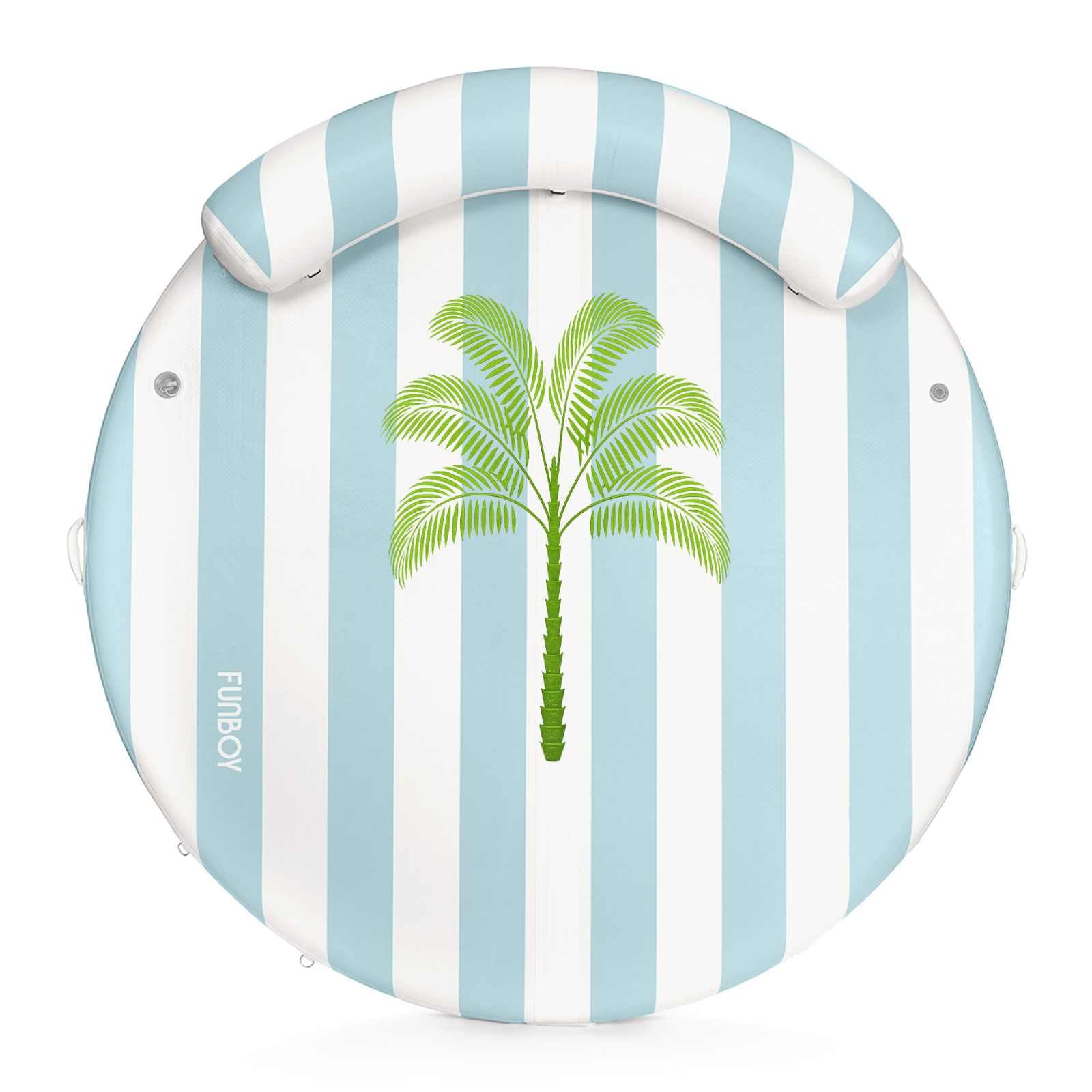Inflatable Floating Dock: White, Blue Stripes Palm | FUNBOY Discount