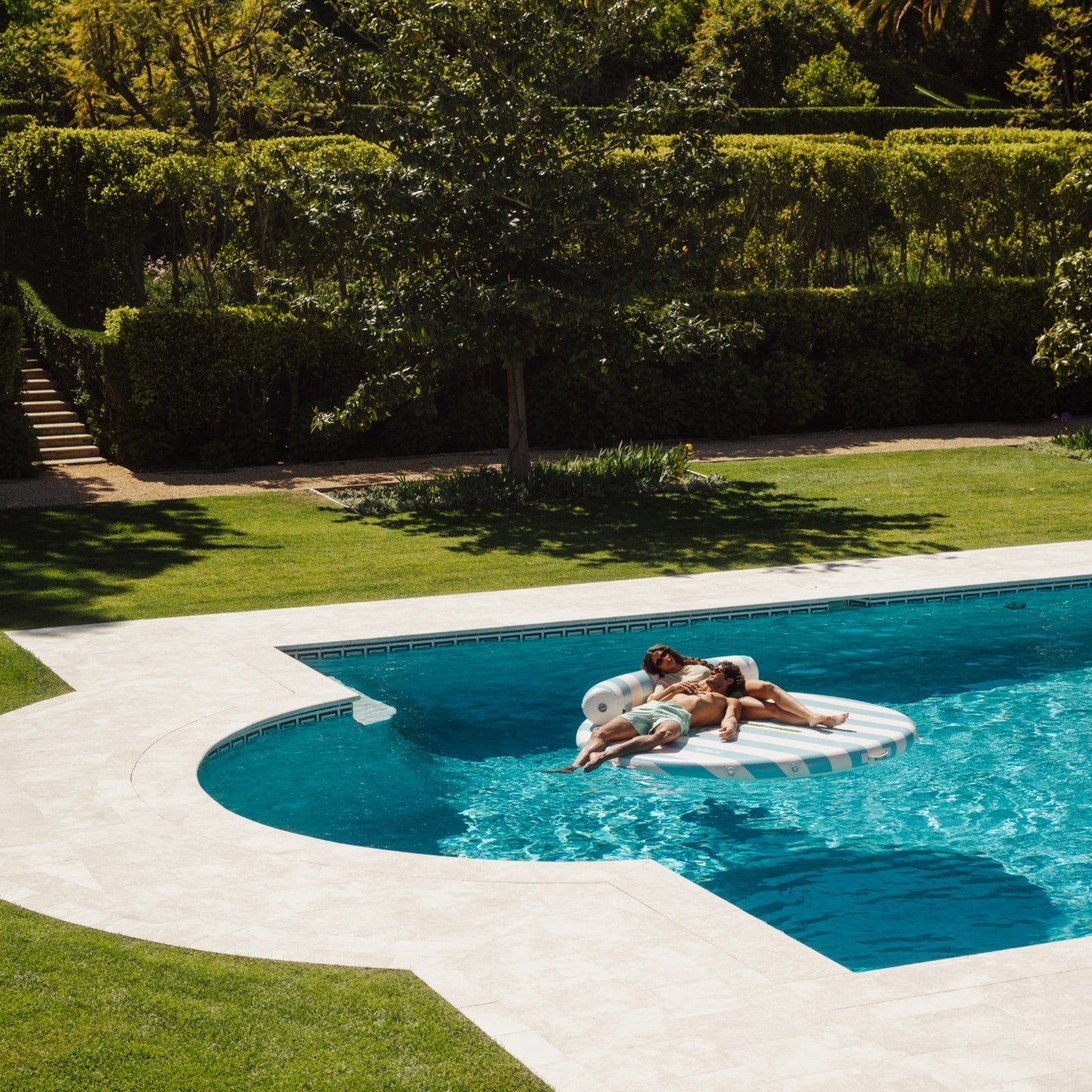 Inflatable Floating Dock: White, Blue Stripes Palm | FUNBOY Discount