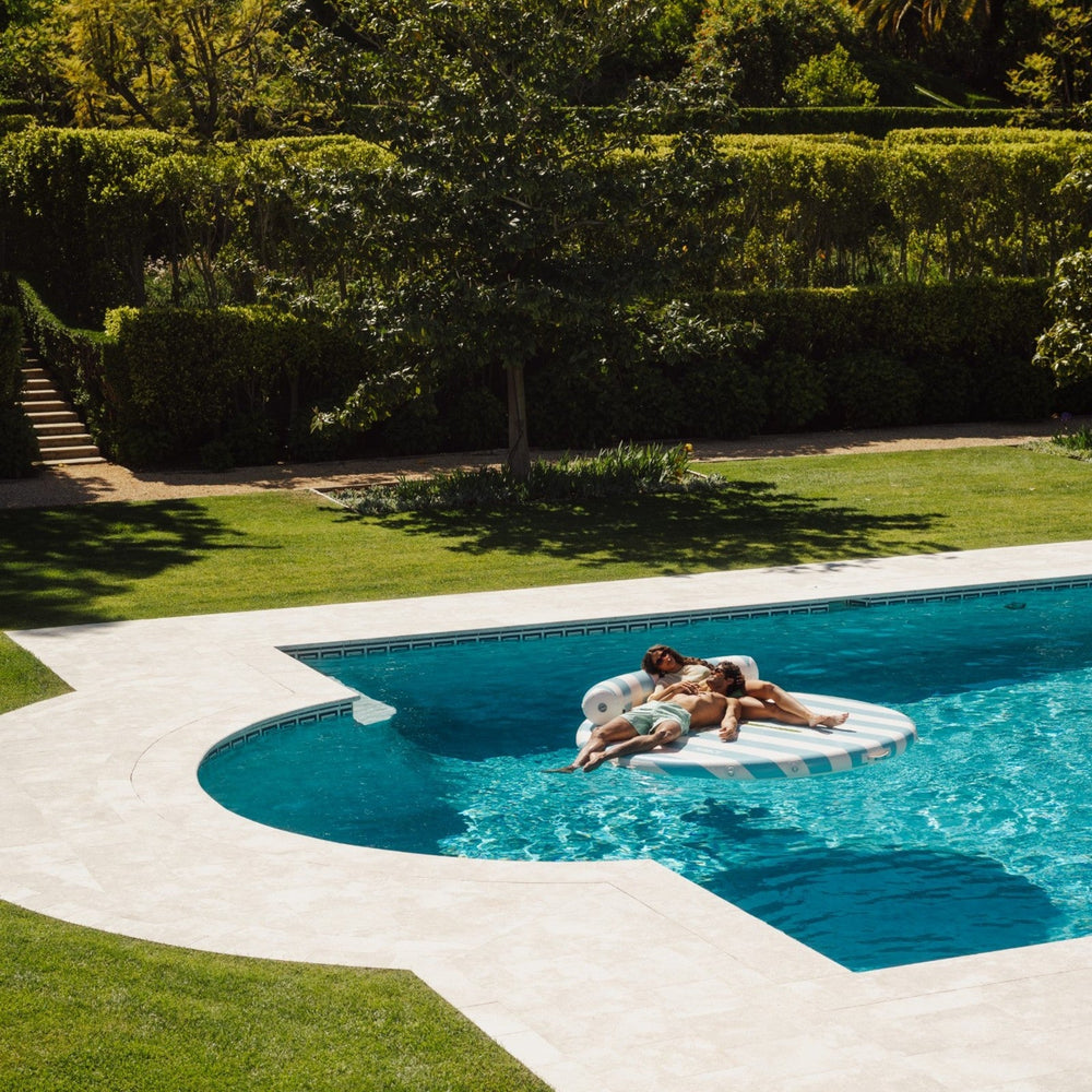 Inflatable Floating Dock: White, Blue Stripes Palm | FUNBOY Discount