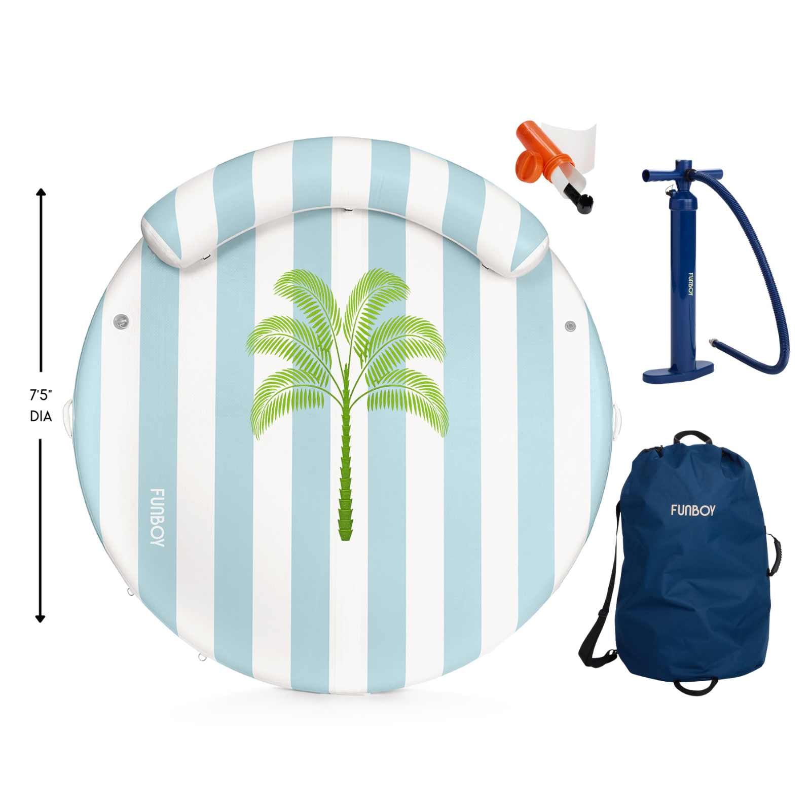 Inflatable Floating Dock: White, Blue Stripes Palm | FUNBOY Discount