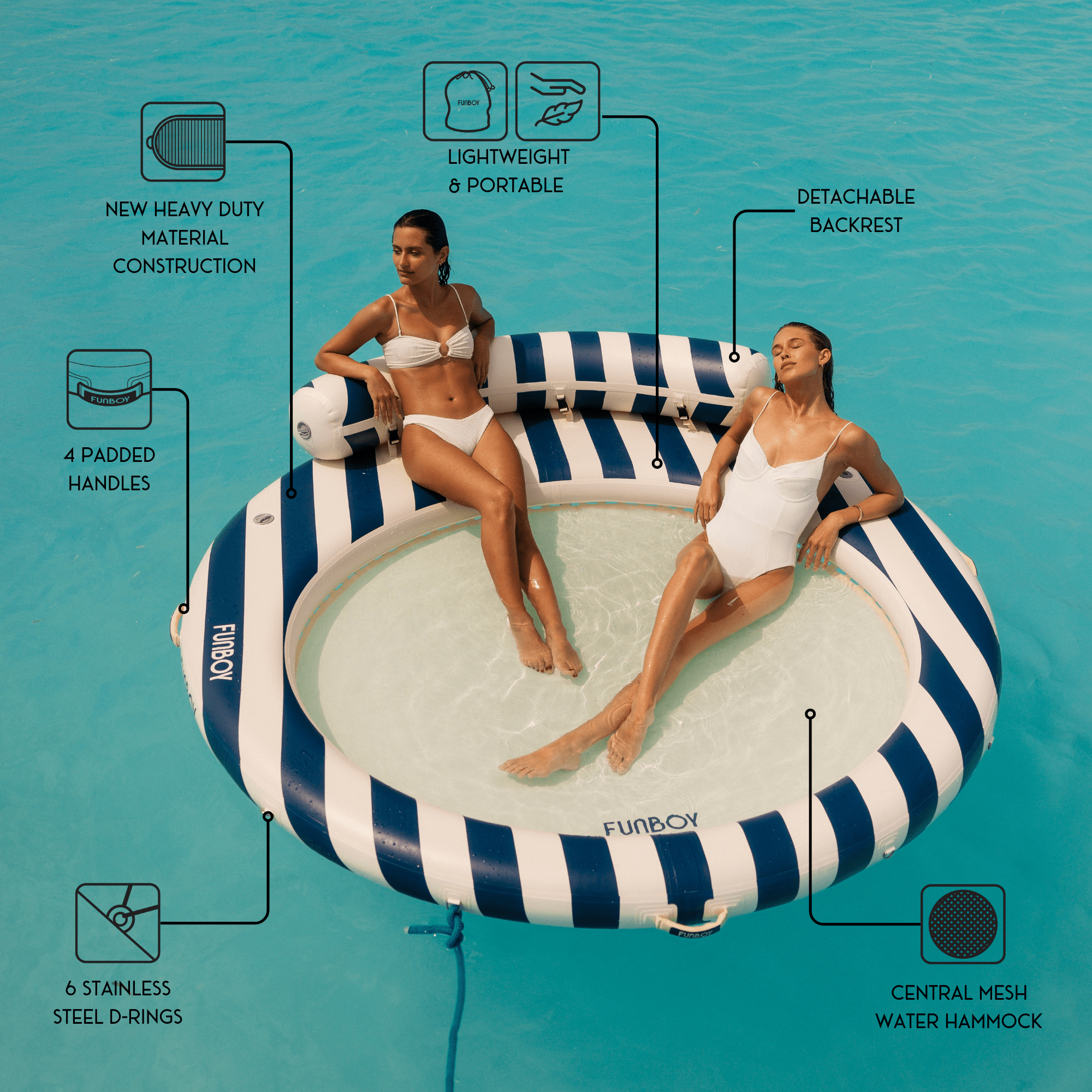 Inflatable Floating Dock: Navy Blue with Backrest | FUNBOY Discount