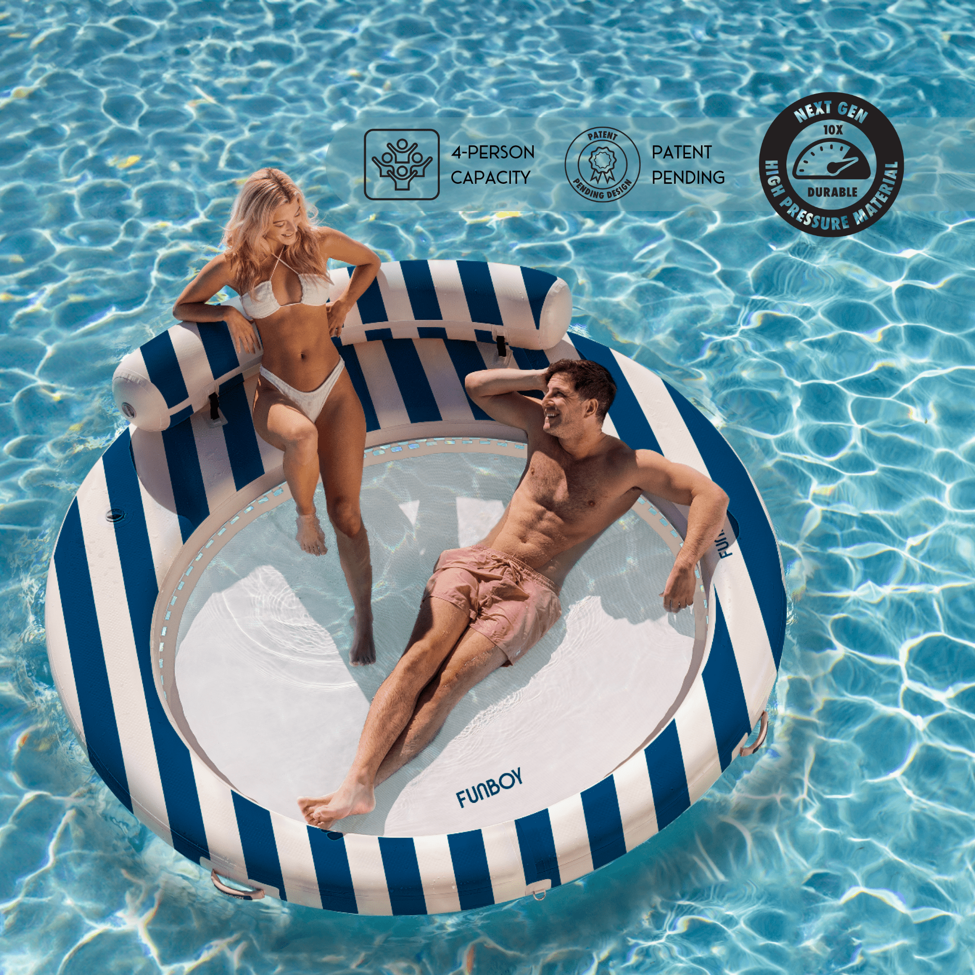 Inflatable Floating Dock: Navy Blue with Backrest | FUNBOY Discount