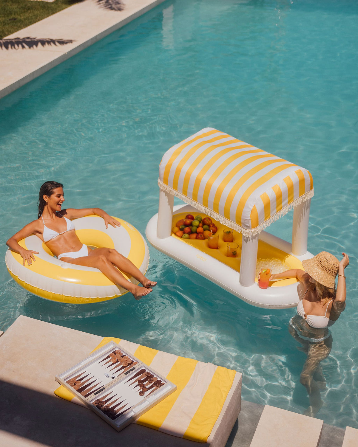 Yellow & White Striped Floating Cabana Bar | FUNBOY Sale