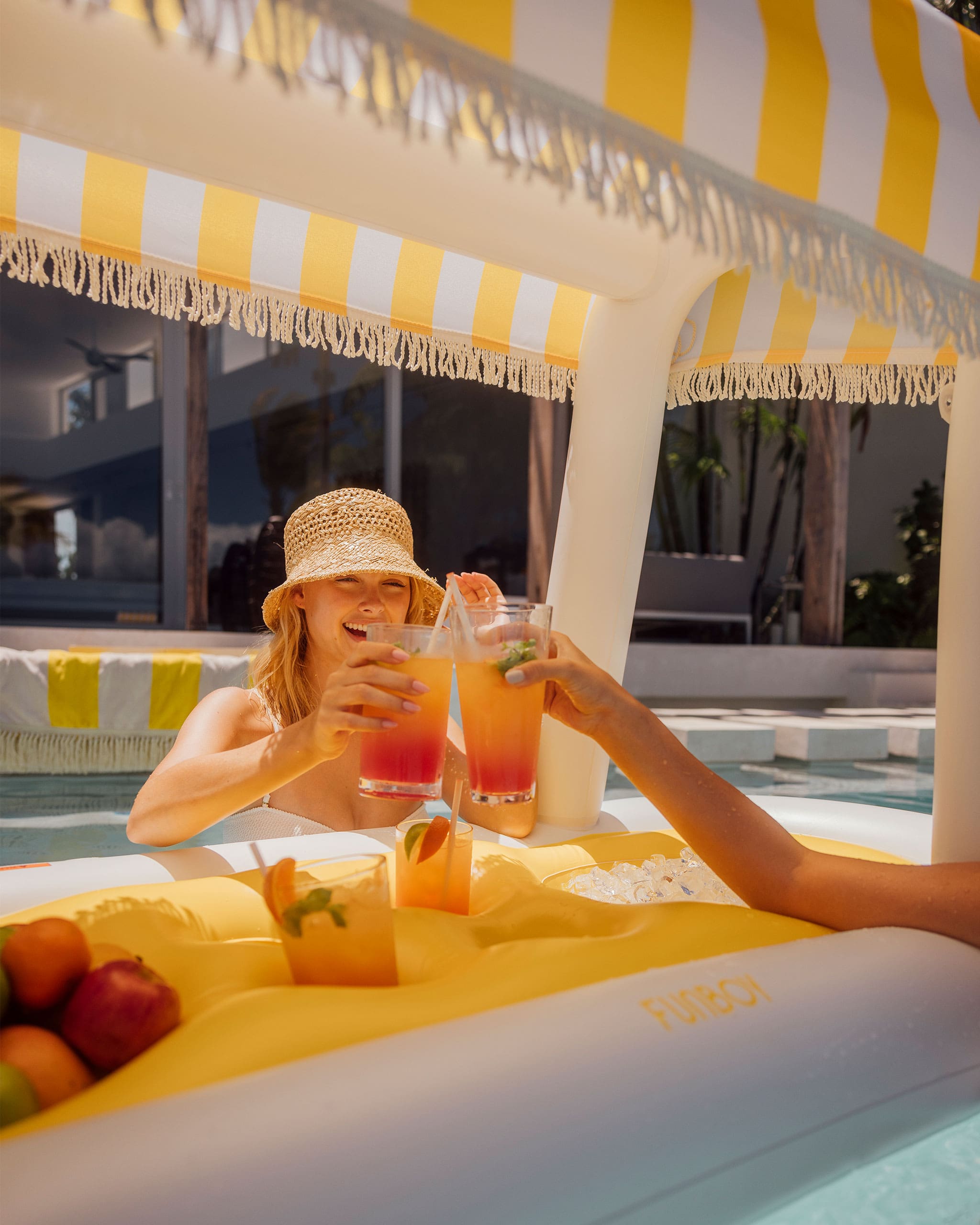 Yellow & White Striped Floating Cabana Bar | FUNBOY Sale