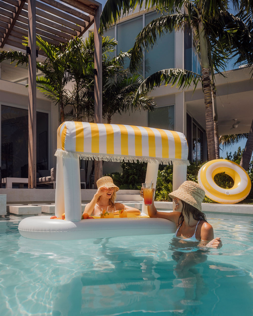 Yellow & White Striped Floating Cabana Bar | FUNBOY Sale