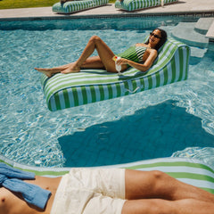Fabric Covered Pool Float - Green & Blue Striped Sunbed Lounger | FUNBOY US