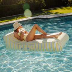 Fabric Covered Pool Float - Yellow, Blue & White Striped Sunbed Lounger | FUNBOY Near Me