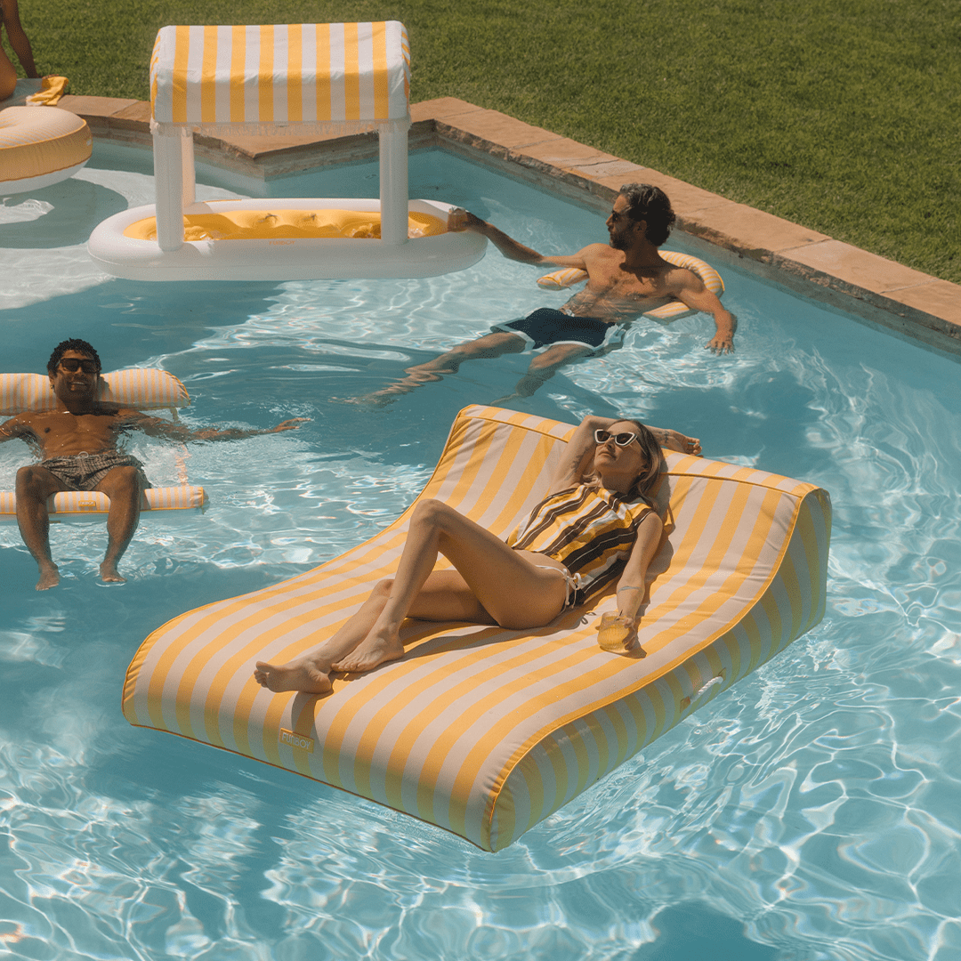 XL Fabric Covered Pool Float Sunbed Lounger - Yellow Cabana Stripes | FUNBOY Outlet