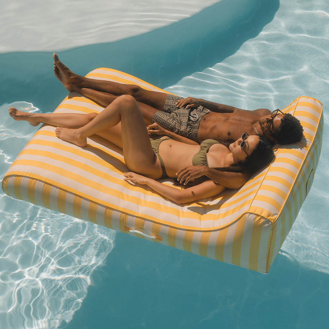 XL Fabric Covered Pool Float Sunbed Lounger - Yellow Cabana Stripes | FUNBOY Outlet