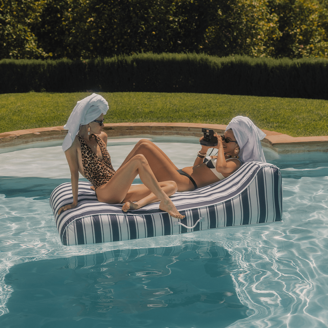 XL Fabric Covered Pool Float Sunbed Lounger - Navy Stripe | FUNBOY US