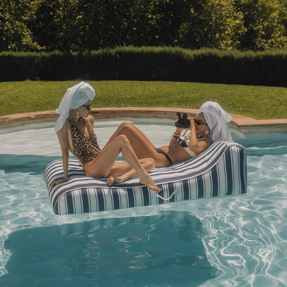 XL Fabric Covered Pool Float Sunbed Lounger - Navy Stripe | FUNBOY US
