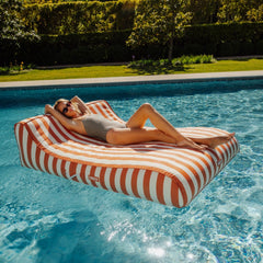 XL Fabric Covered Pool Float Sunbed Lounger - Orange Cabana Stripes | FUNBOY