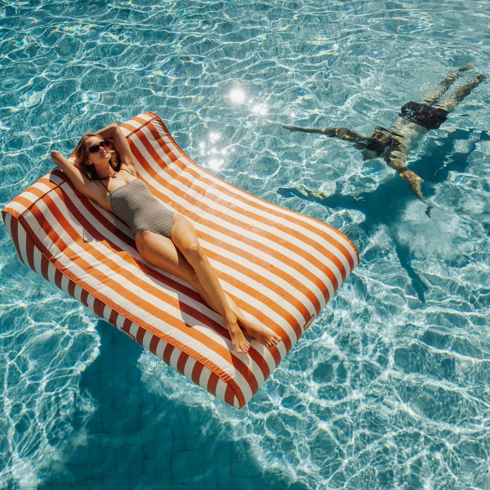 XL Fabric Covered Pool Float Sunbed Lounger - Orange Cabana Stripes | FUNBOY