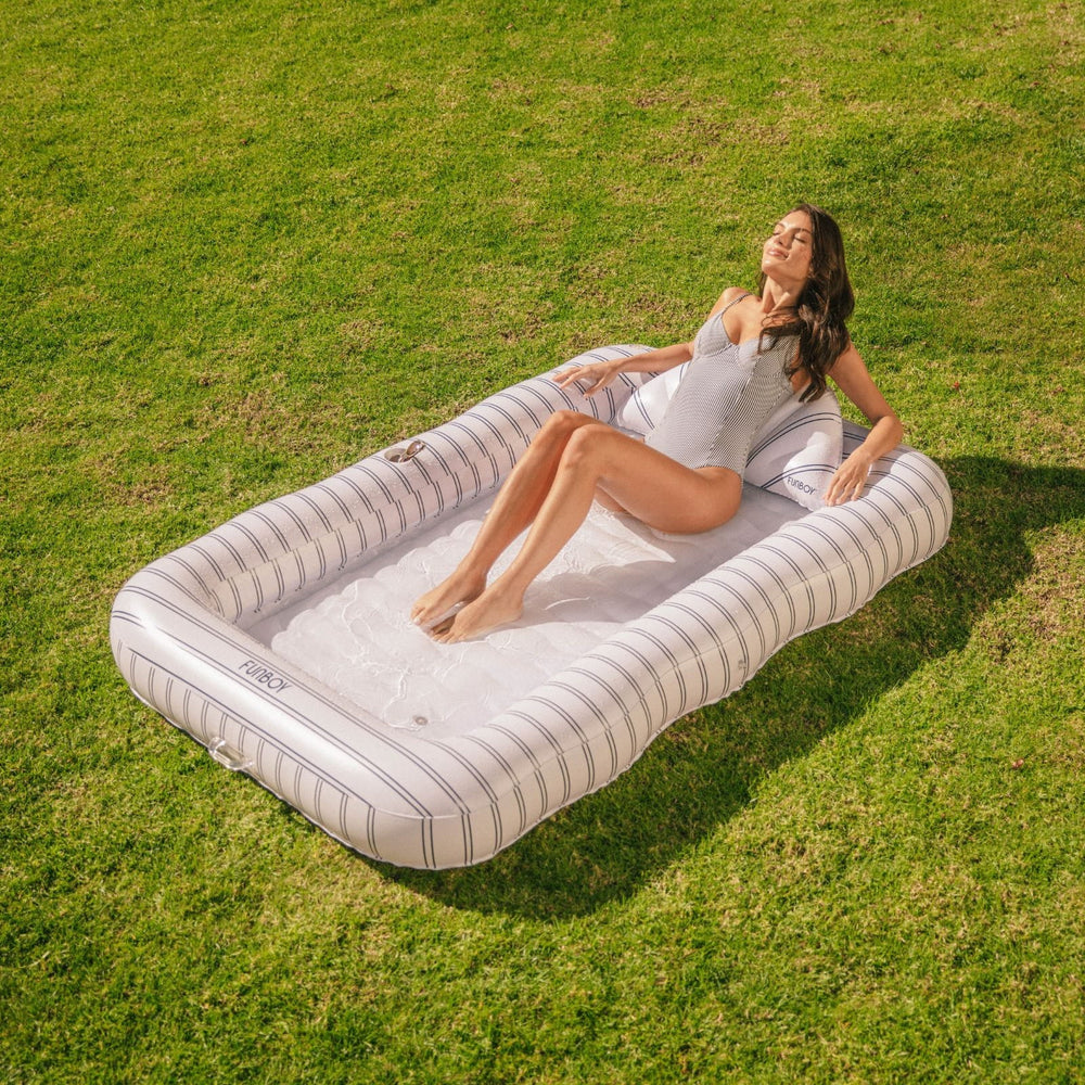 Tanning Pool Lounger: White & Navy Stripes | FUNBOY Outlet