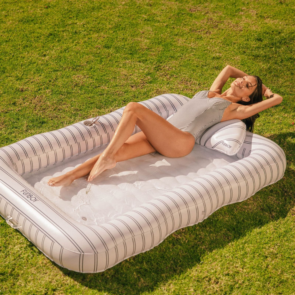 Tanning Pool Lounger: White & Navy Stripes | FUNBOY Outlet