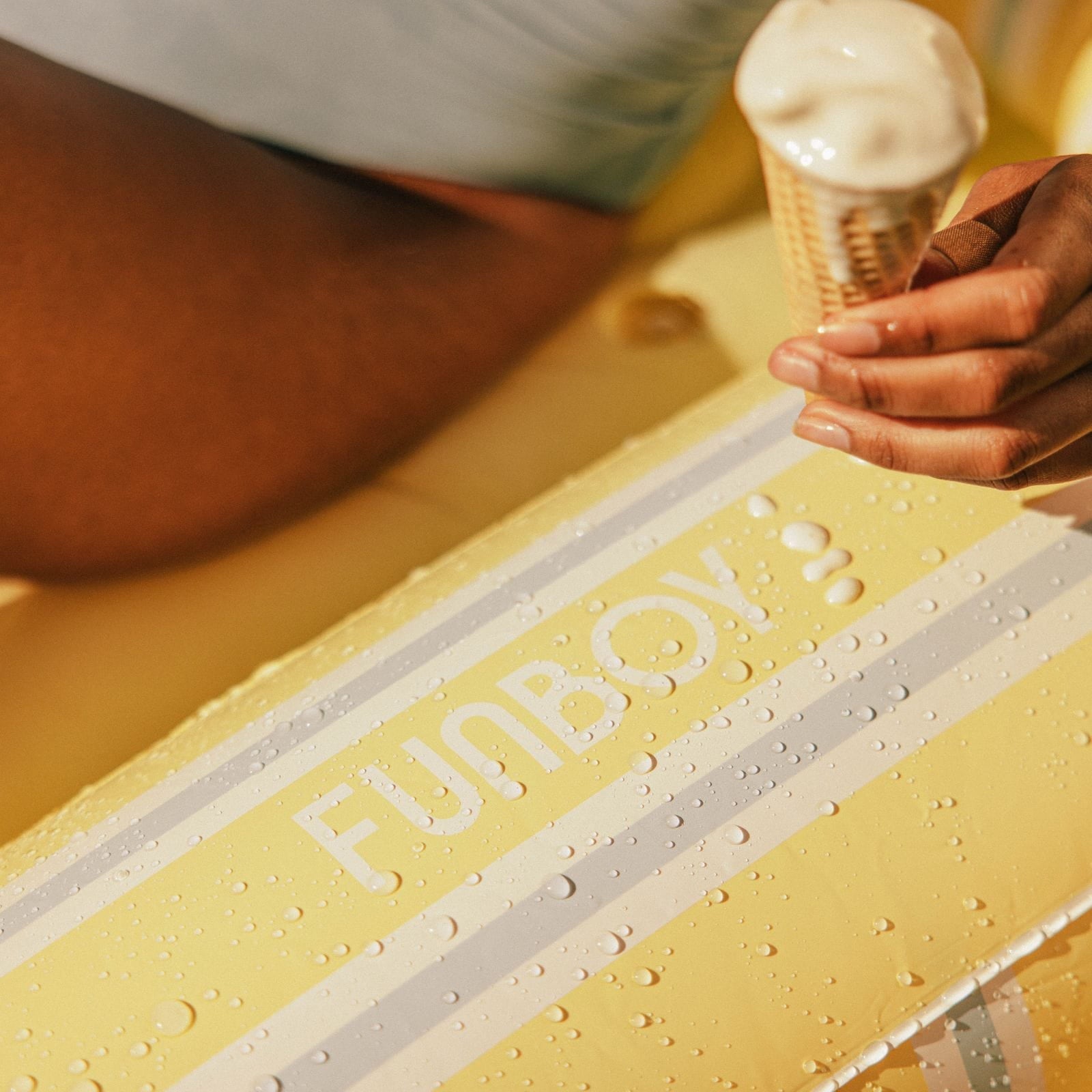 Tanning Pool Lounger: Yellow, White & Blue Stripes | FUNBOY US