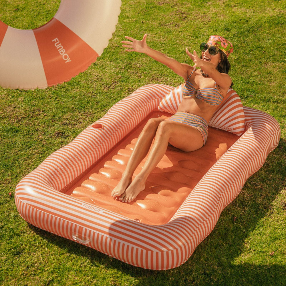 Tanning Pool Lounger: Orange White Stripes | FUNBOY
