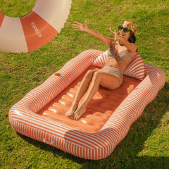 Tanning Pool Lounger: Orange White Stripes | FUNBOY