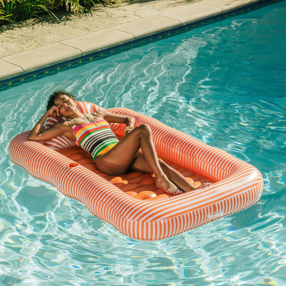 Tanning Pool Lounger: Orange White Stripes | FUNBOY