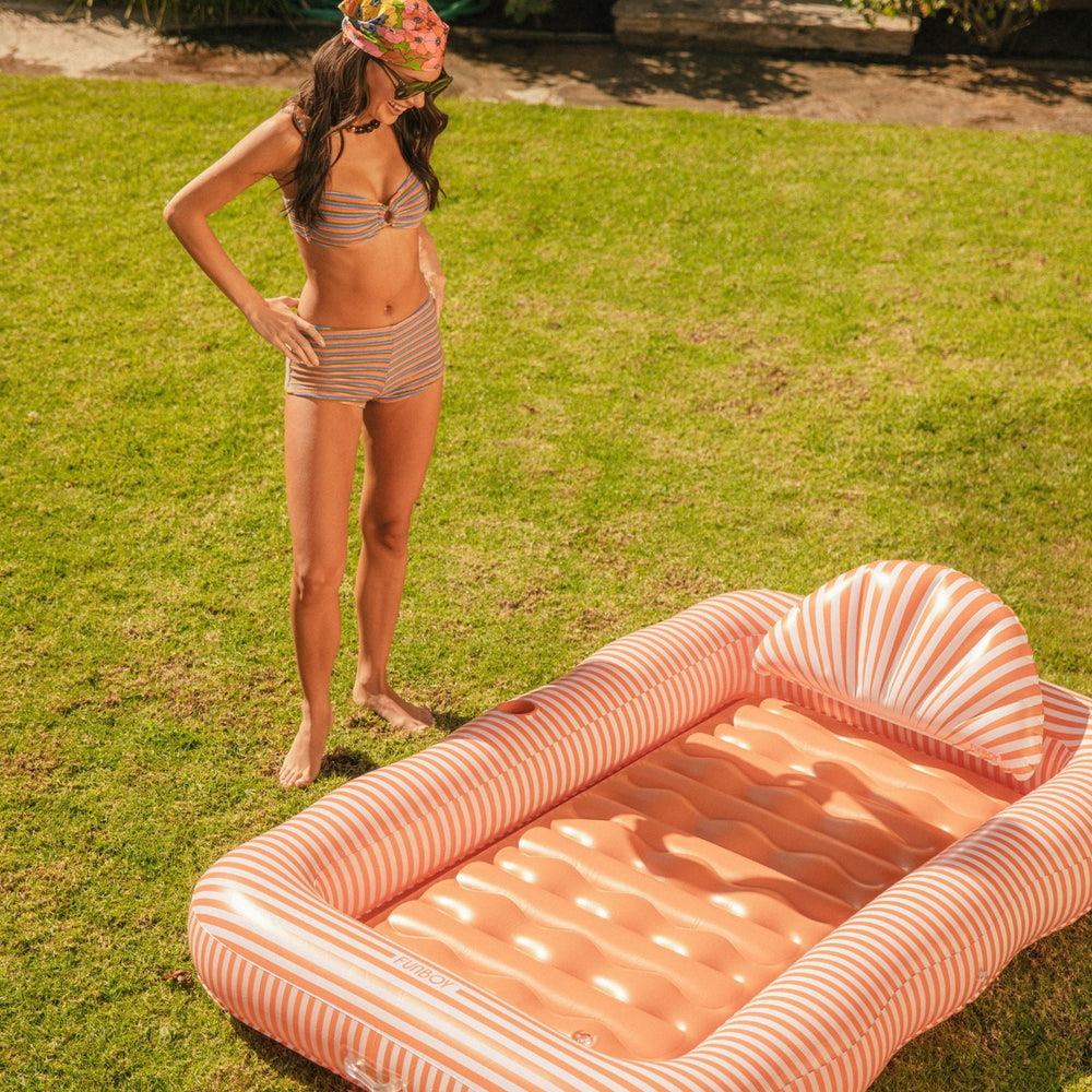 Tanning Pool Lounger: Orange White Stripes | FUNBOY