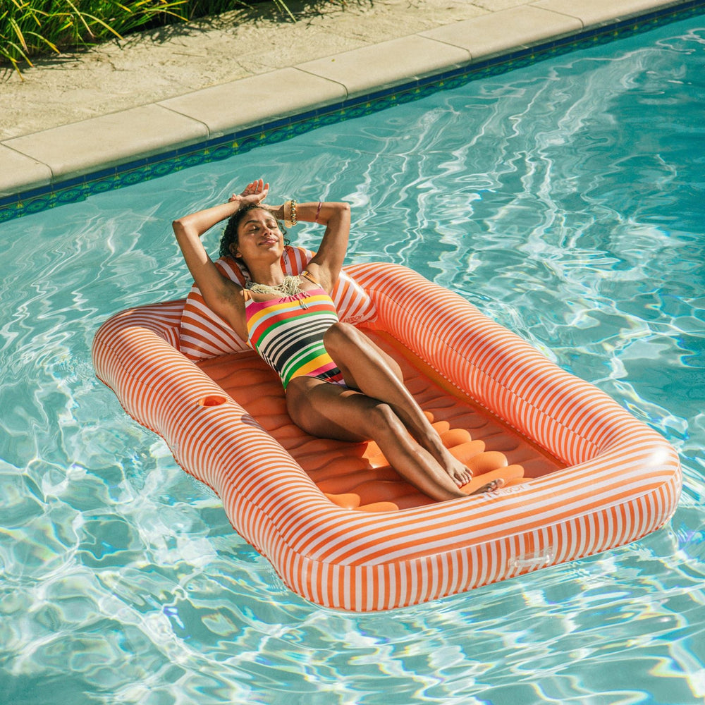 Tanning Pool Lounger: Orange White Stripes | FUNBOY