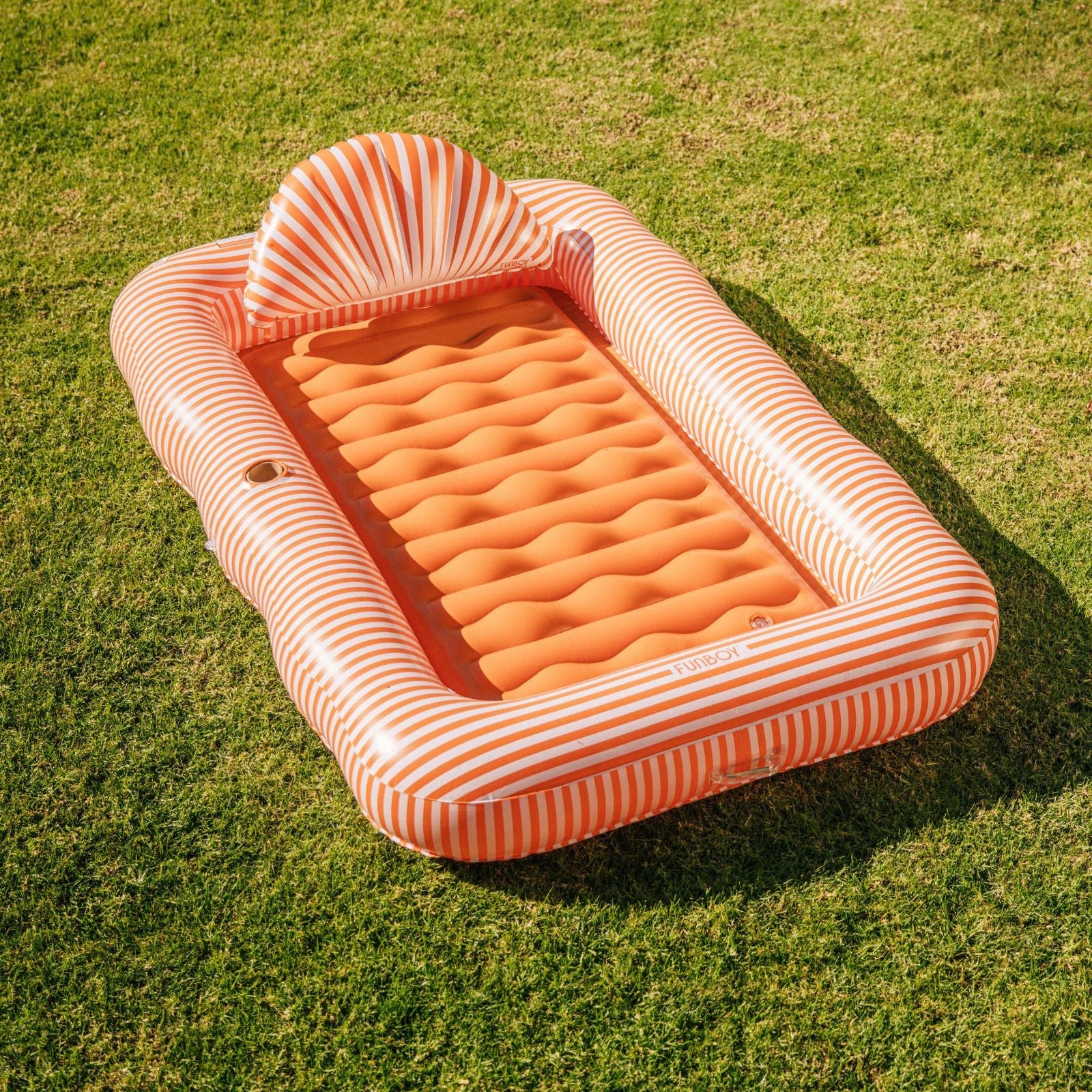 Tanning Pool Lounger: Orange White Stripes | FUNBOY