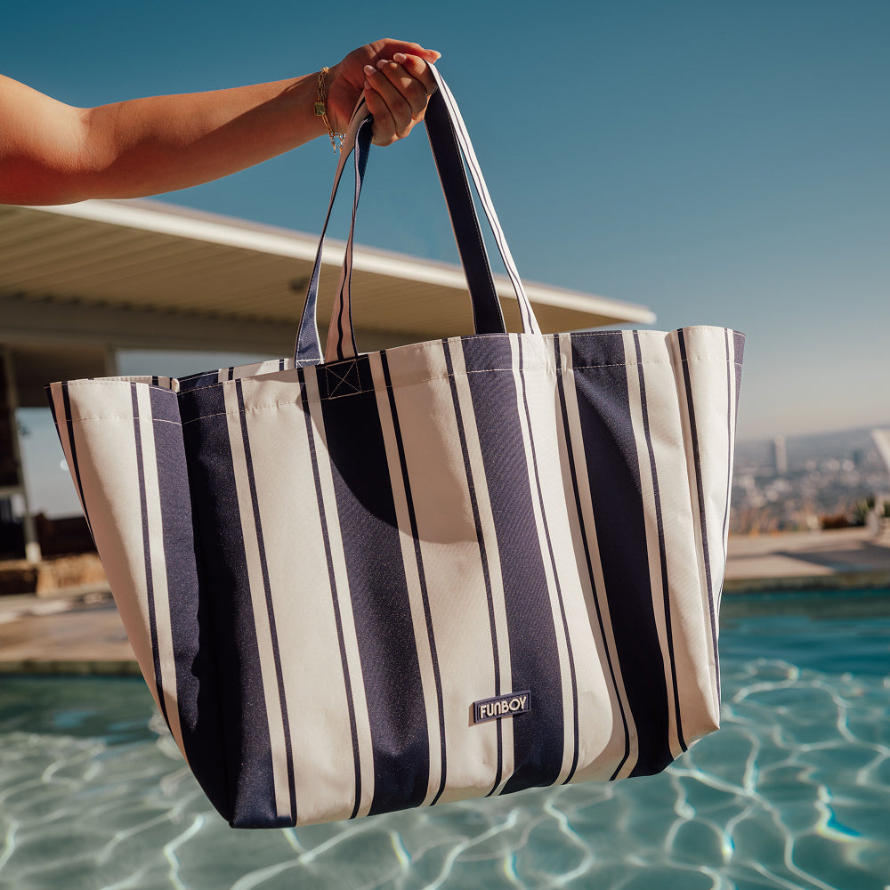Beach Bag Tote, Navy Cabana Stripe | FUNBOY Online