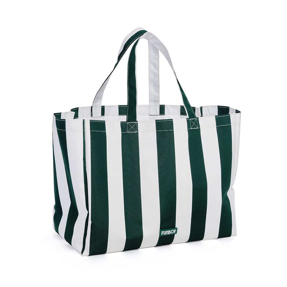 Beach Bag Tote, Green Cabana Stripe | FUNBOY For Sale