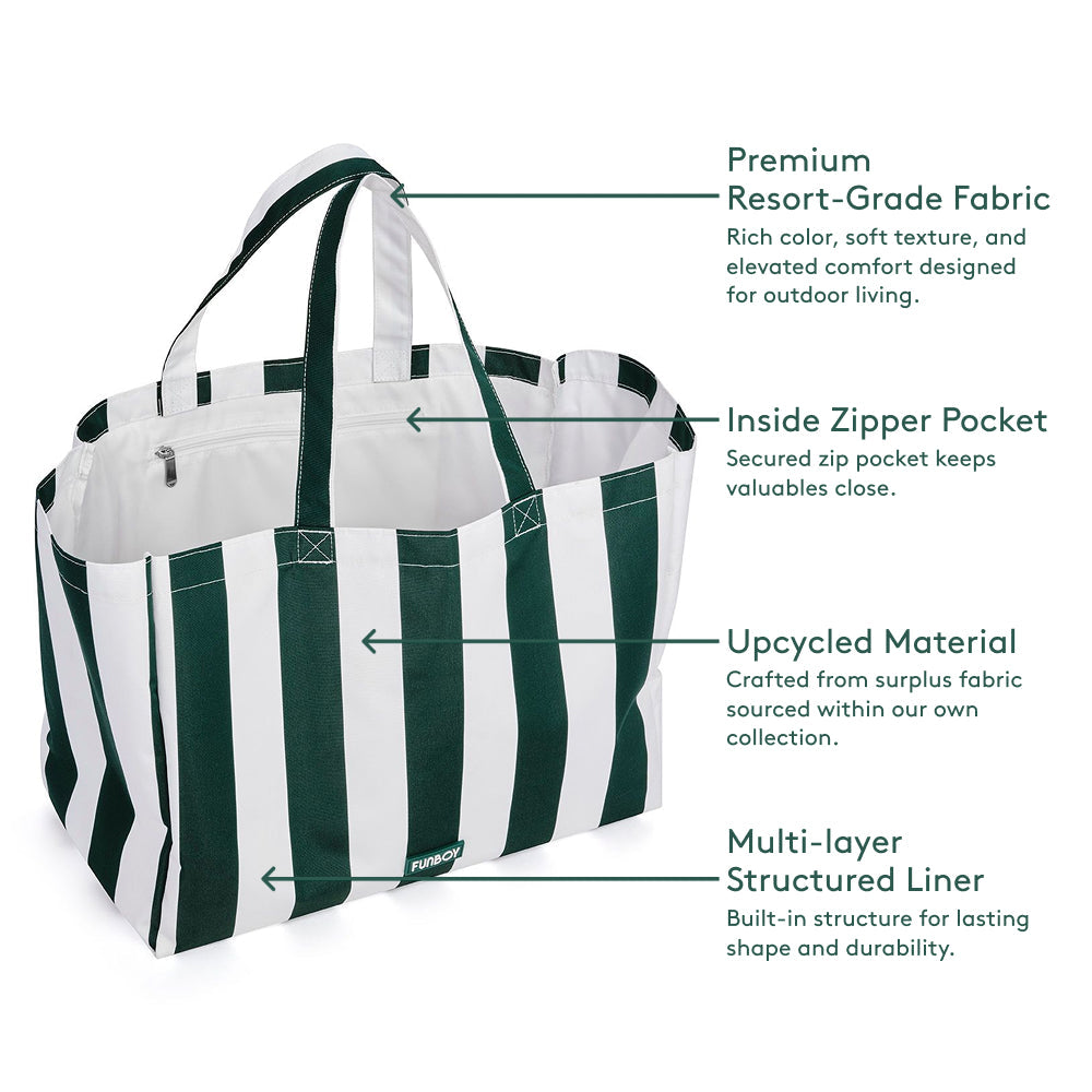 Beach Bag Tote, Green Cabana Stripe | FUNBOY For Sale
