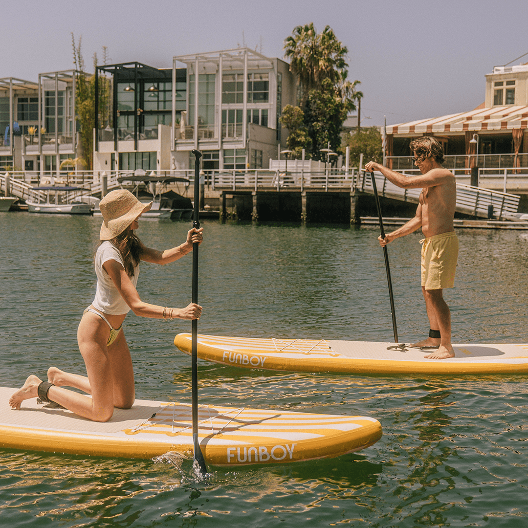 11"6' Inflatable Stand Up Paddle Board - Yellow & White Cabana Stripe | FUNBOY Near Me
