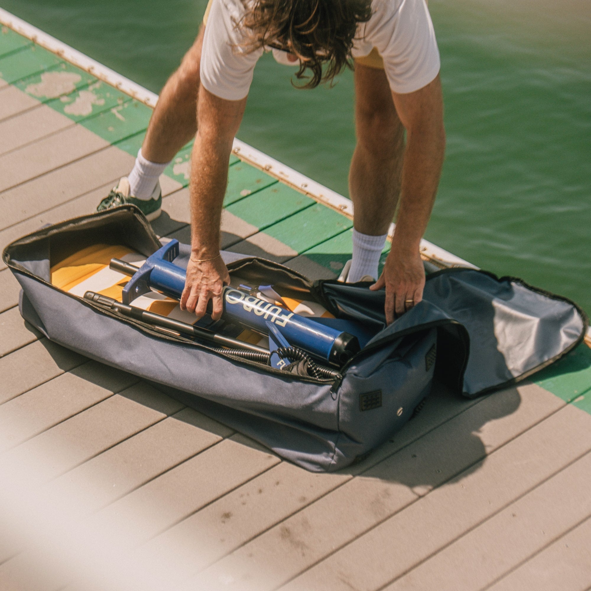 11"6' Inflatable Stand Up Paddle Board - Yellow & White Cabana Stripe | FUNBOY Near Me
