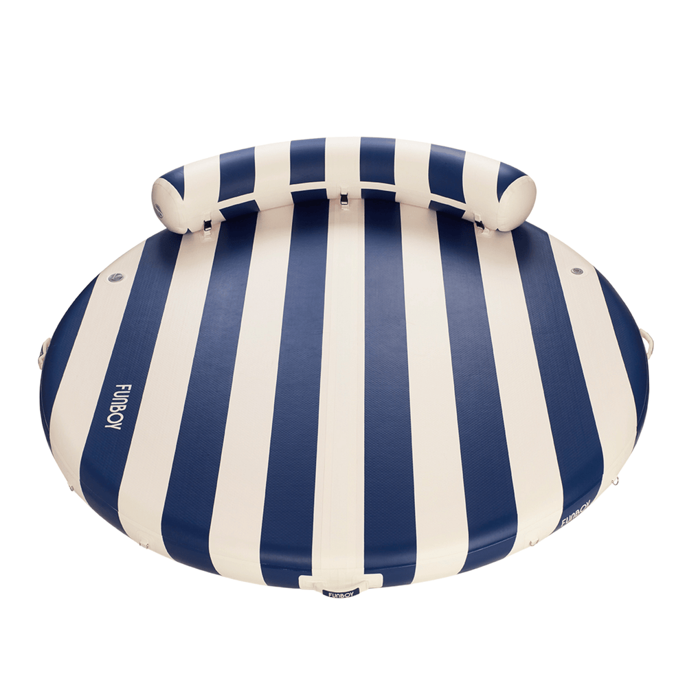 Inflatable Floating Dock: White, Navy Blue Stripes | FUNBOY US