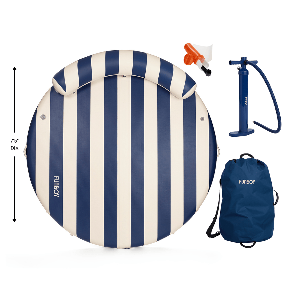 Inflatable Floating Dock: White, Navy Blue Stripes | FUNBOY US