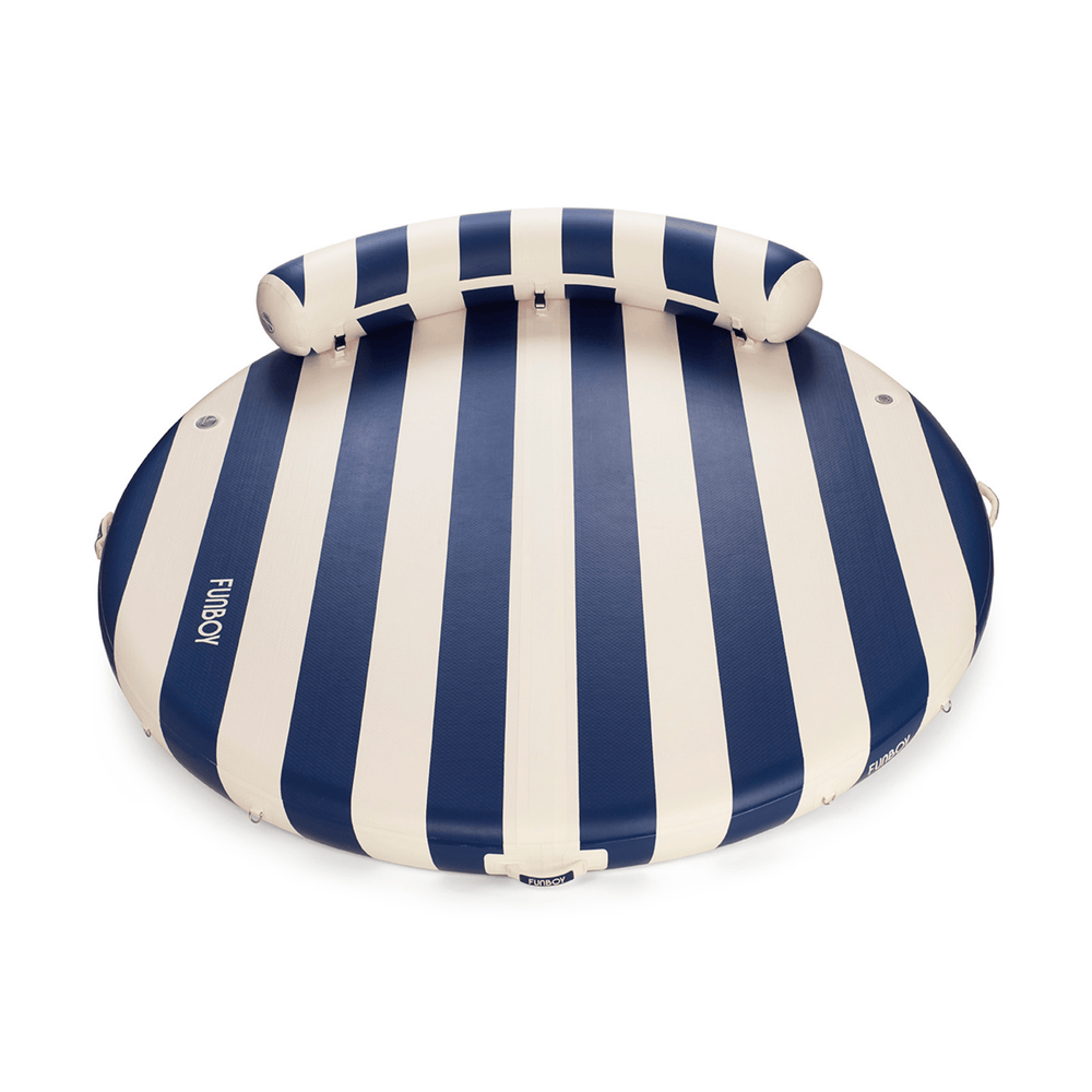 Inflatable Floating Dock: White, Navy Blue Stripes | FUNBOY US