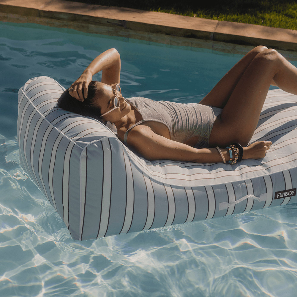 Fabric Covered Pool Float - Blue, White & red Cabana Sunbed Lounger | FUNBOY Online