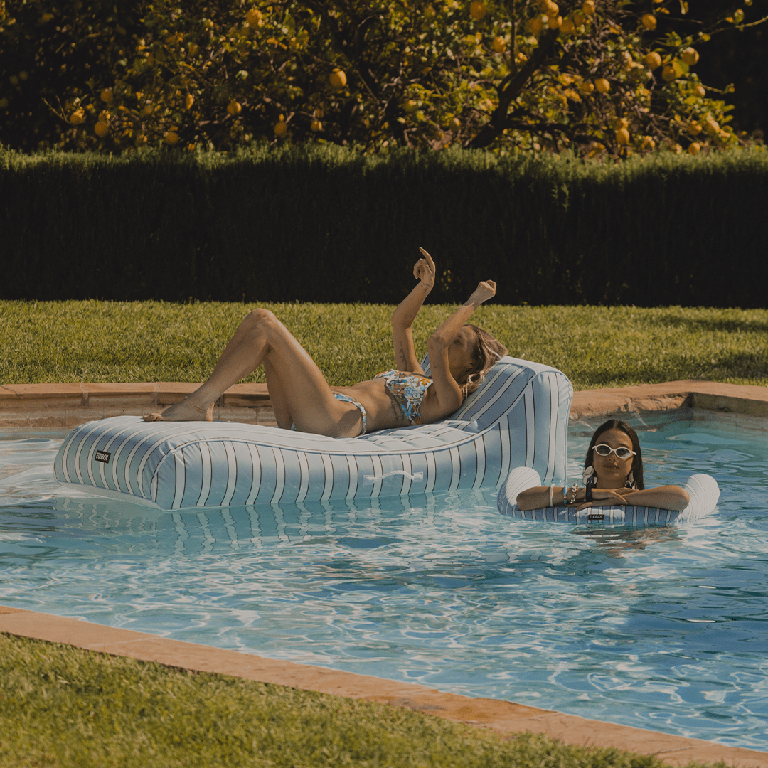 Fabric Covered Pool Float - Blue, White & red Cabana Sunbed Lounger | FUNBOY Online